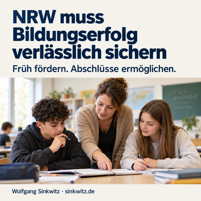 NRW muss Bildungserfolg verlässlich sichern – früh fördern, Abschlüsse ermöglichen. Jugendliche beim Lernen.